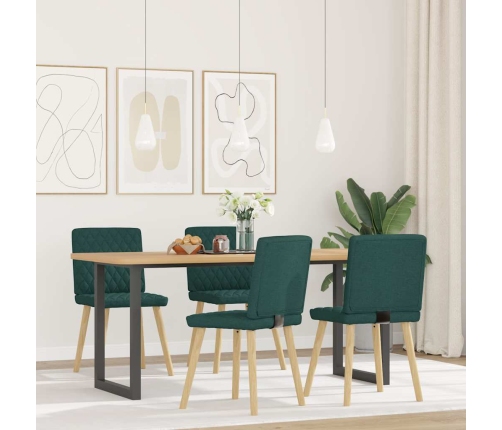 Sillas de comedor 4 unidades tela verde oscuro