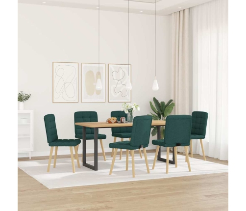 Sillas de comedor 6 unidades tela verde oscuro