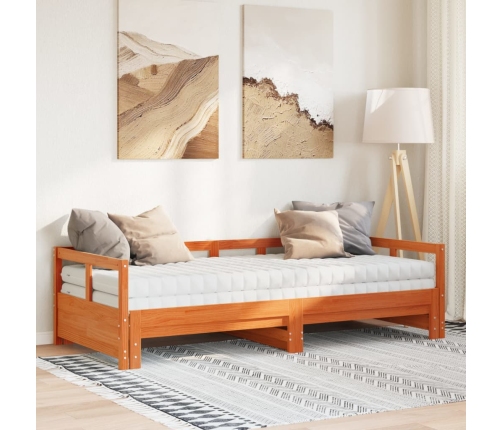 Sofá cama nido con colchones madera maciza pino marrón 80x200cm