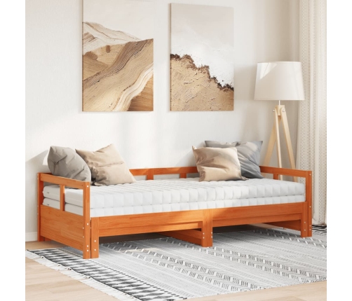 Sofá cama nido con colchones madera maciza pino marrón 90x200cm