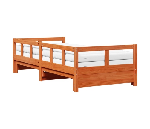 Sofá cama nido con colchones madera maciza marrón 90x190 cm