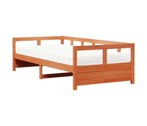 Sofá cama con colchón madera maciza pino marrón cera 90x200 cm