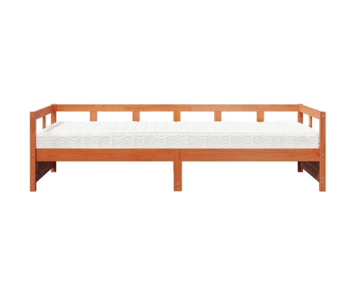 Sofá cama con colchón madera maciza pino marrón cera 90x200 cm