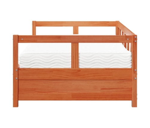 Sofá cama con colchón madera maciza pino marrón cera 90x200 cm