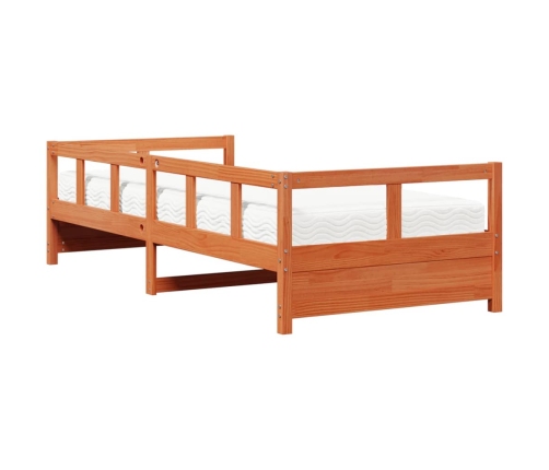 Sofá cama con colchón madera maciza pino marrón cera 90x200 cm