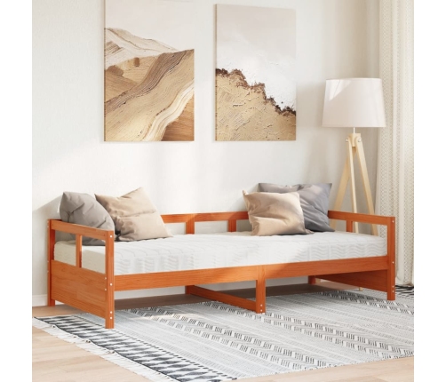 Sofá cama con colchón madera maciza pino marrón cera 90x200 cm