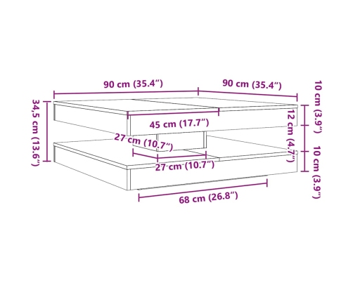 Mesa de centro giratoria 360 grados blanco 90x90x34,5 cm