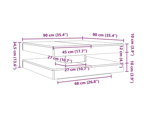 Mesa de centro giratoria 360 grados roble sonoma 90x90x34,5 cm