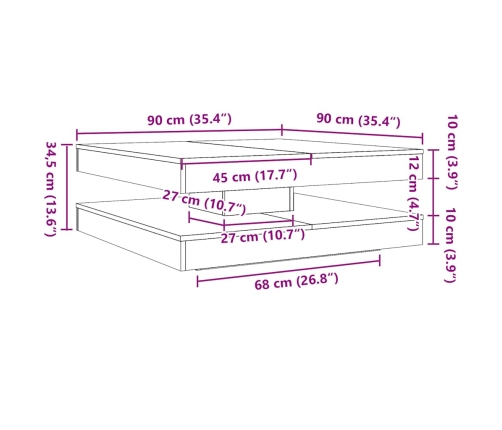 Mesa de centro giratoria 360 grados roble marrón 90x90x34,5 cm