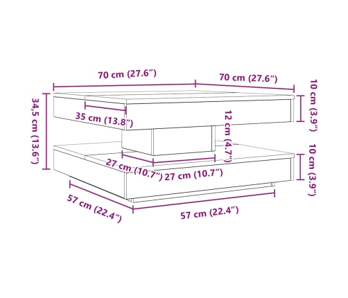 Mesa de centro giratoria 360 grados roble sonoma 70x70x34,5 cm