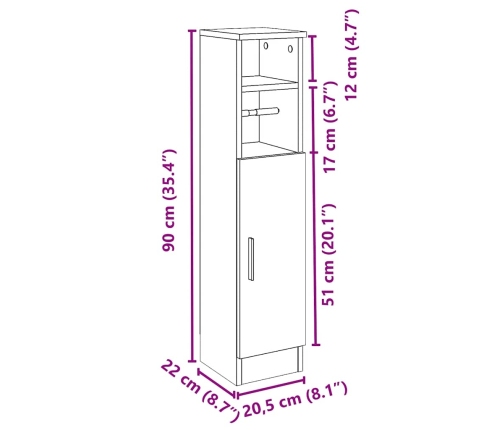 Mueble de baño con portarrollos roble Sonoma 20,5x22x90 cm