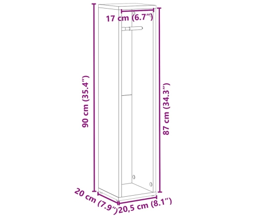 Mueble de baño con portarrollos roble Sonoma 20,5x20x90 cm