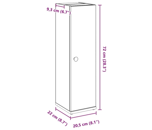 Mueble de baño con portarrollos blanco 20,5x22x72 cm