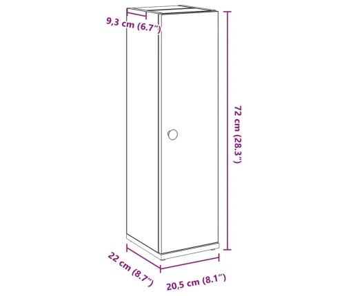 Mueble de baño con portarrollos gris Sonoma 20,5x22x72 cm