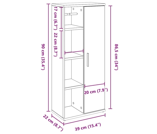 Mueble de baño con portarrollos blanco 39x22x90 cm