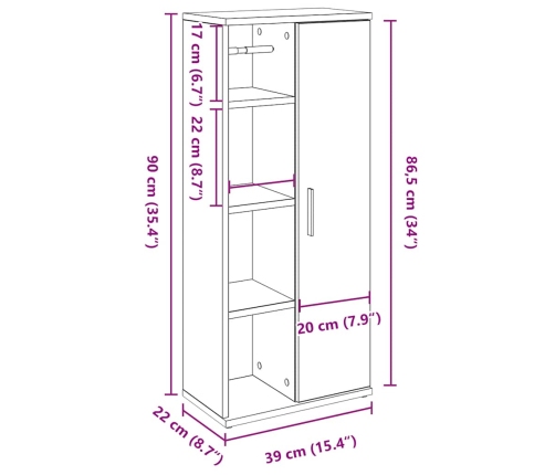 Mueble de baño con portarrollos roble Sonoma 39x22x90 cm