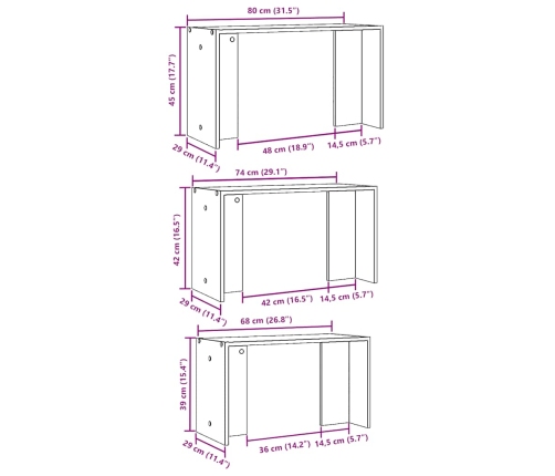 Mesas apilables 3 piezas madera contrachapada gris hormigón