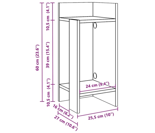 Mesas auxiliares 2 uds con estante roble sonoma 25,5x27x60 cm