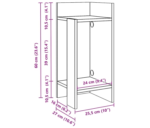 Mesas auxiliares 2 uds con estante ahumado roble 25,5x27x60 cm