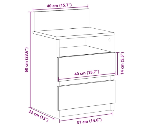 Mesilla de noche con 2 cajones roble artesano 40x33x60 cm