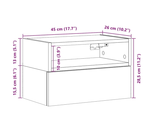 Mesita de noche de pared blanco 45x26x28,5 cm