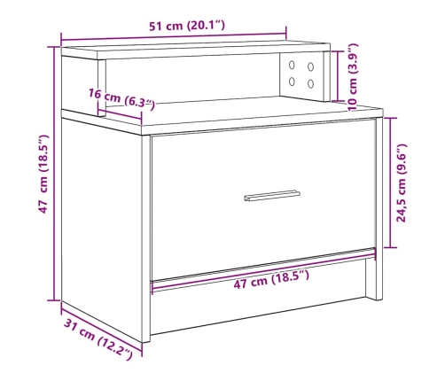 Mesilla de noche con cajón madera vieja 51x31x47 cm