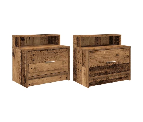 Mesillas de noche con cajón 2 uds madera vieja 51x31x47 cm