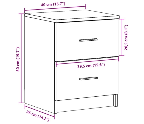 Mesitas de noche 2 uds con 2 cajones roble Sonoma 40x36x50 cm