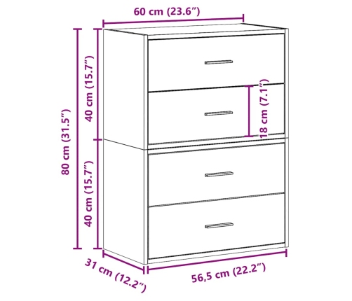 Armarios con 2 cajones 2 uds blanco 60x31x40 cm