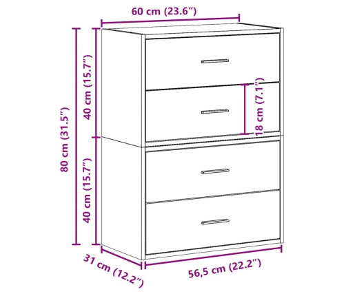 Armarios con 2 cajones 2 uds roble sonoma 60x31x40 cm