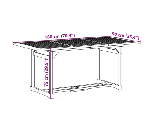 Juego comedor de jardín 7 pzas madera maciza acacia 180x90x75cm