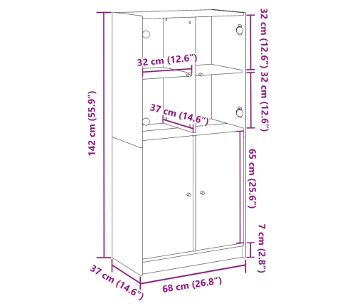 Aparador alto con puertas madera roble artisian 68x37x142 cm