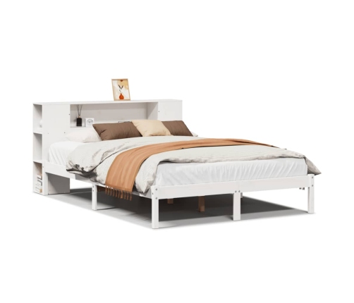 Cama con estantería sin colchón madera maciza blanca 120x190 cm