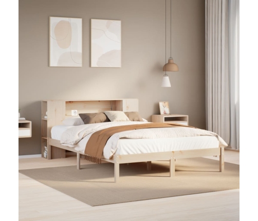 Cama con estantería sin colchón madera maciza de pino 140x190cm