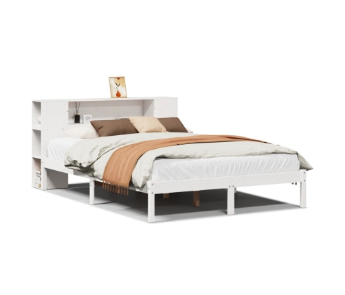 Cama con estantería sin colchón madera maciza blanca 140x190 cm