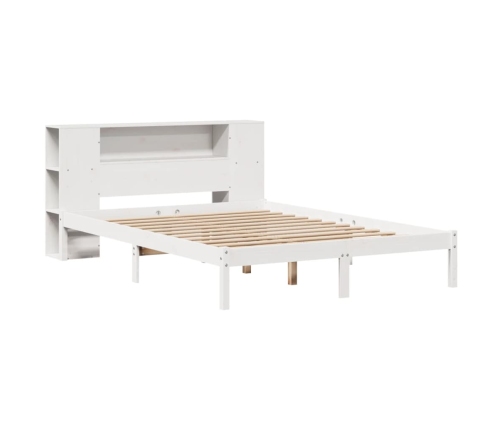 Cama con estantería sin colchón madera maciza blanca 140x190 cm