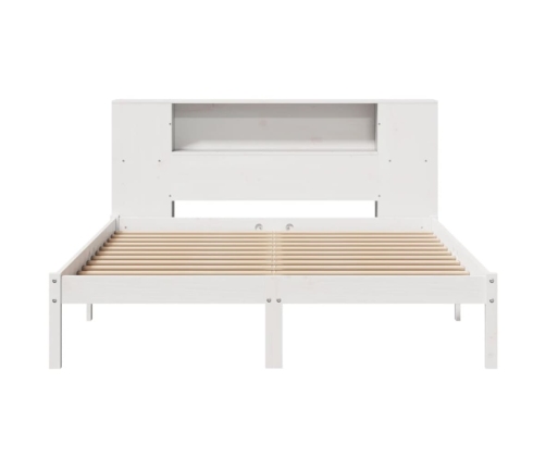 Cama con estantería sin colchón madera maciza blanca 140x190 cm