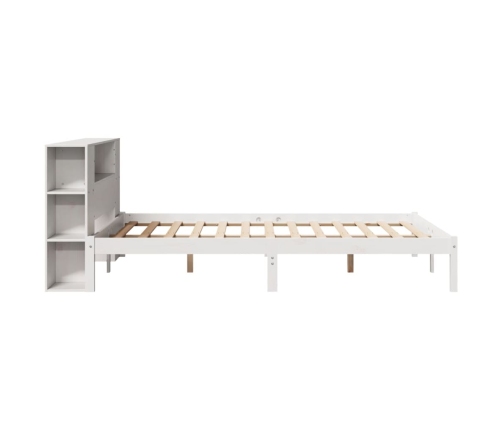 Cama con estantería sin colchón madera maciza blanca 140x190 cm