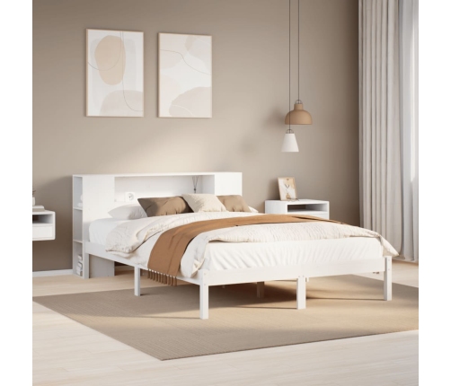 Cama con estantería sin colchón madera maciza blanca 140x190 cm