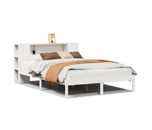 Cama con estantería sin colchón madera maciza blanca 120x200 cm