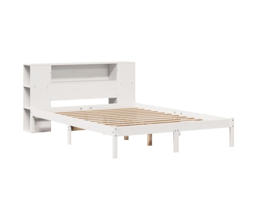 Cama con estantería sin colchón madera maciza blanca 150x200 cm