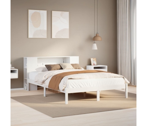 Cama con estantería sin colchón madera maciza blanca 150x200 cm