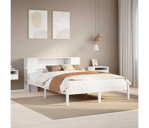 Cama con estantería sin colchón madera maciza blanca 160x200 cm