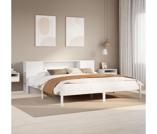 Cama con estantería sin colchón madera maciza blanca 180x200 cm