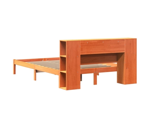 Cama con estantería sin colchón madera maciza marrón 140x190 cm