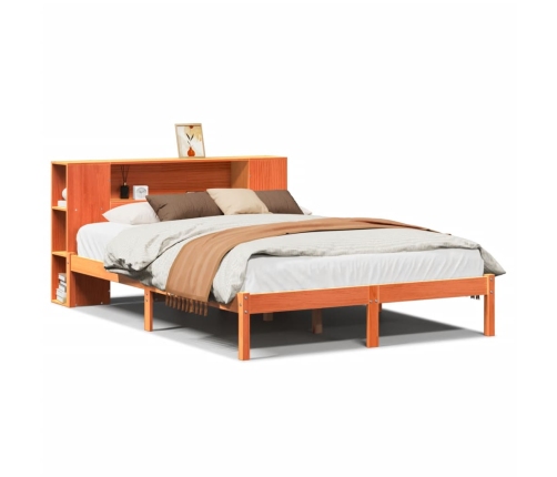 Cama con estantería sin colchón madera maciza marrón 160x200 cm