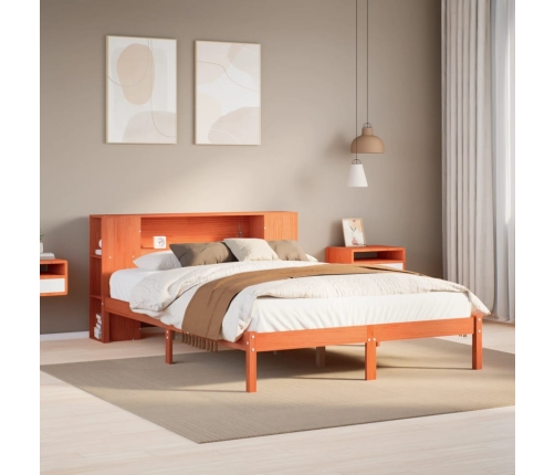 Cama con estantería sin colchón madera maciza marrón 160x200 cm