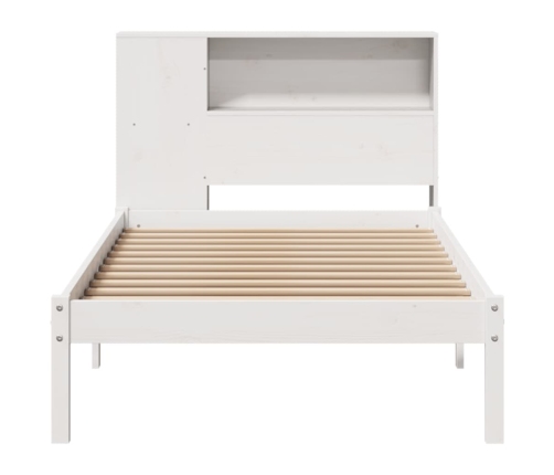 Cama con estantería sin colchón madera maciza blanca 75x190 cm