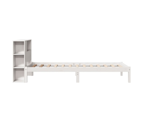 Cama con estantería sin colchón madera maciza blanca 75x190 cm