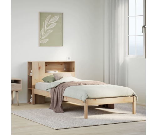 Cama con estantería sin colchón madera maciza de pino 100x200cm